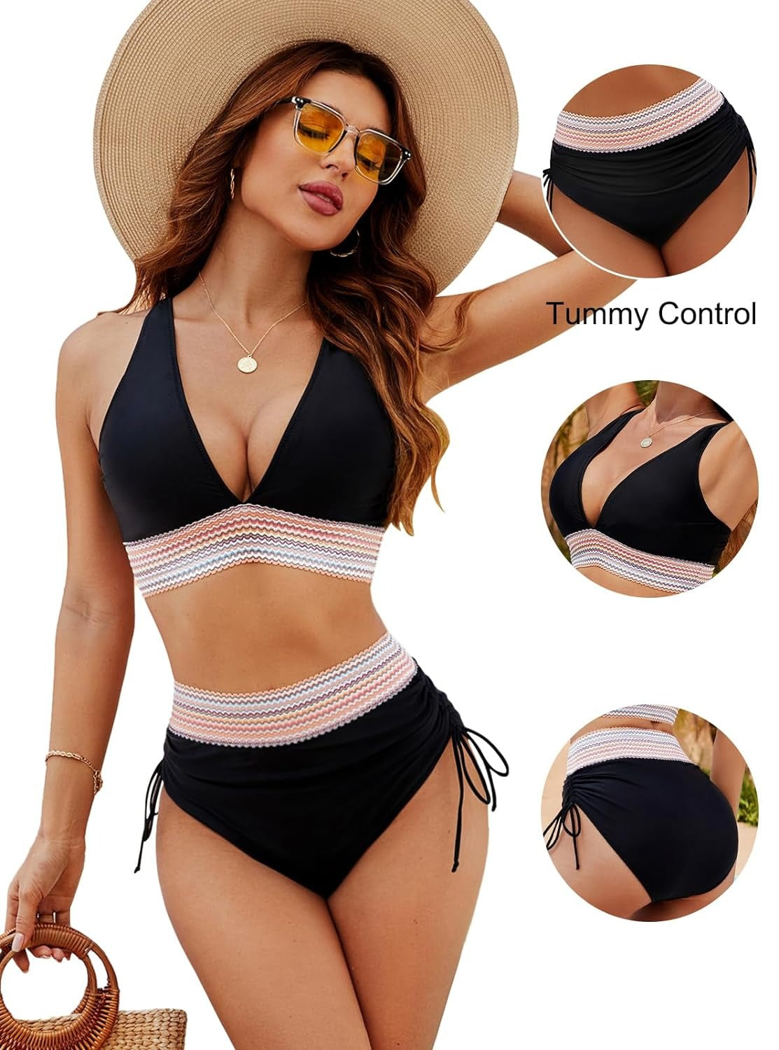 NEVOLI™ | Hoge Taille Tummy Control Kleur Blok Bikiniset