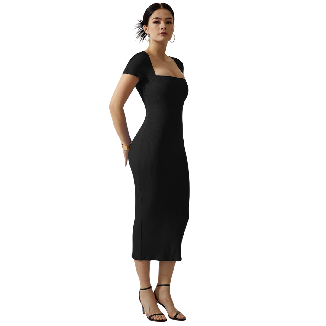 MONDIALLY™ | Queen Anne Neckline Jurk Met Ingebouwde Shapewear