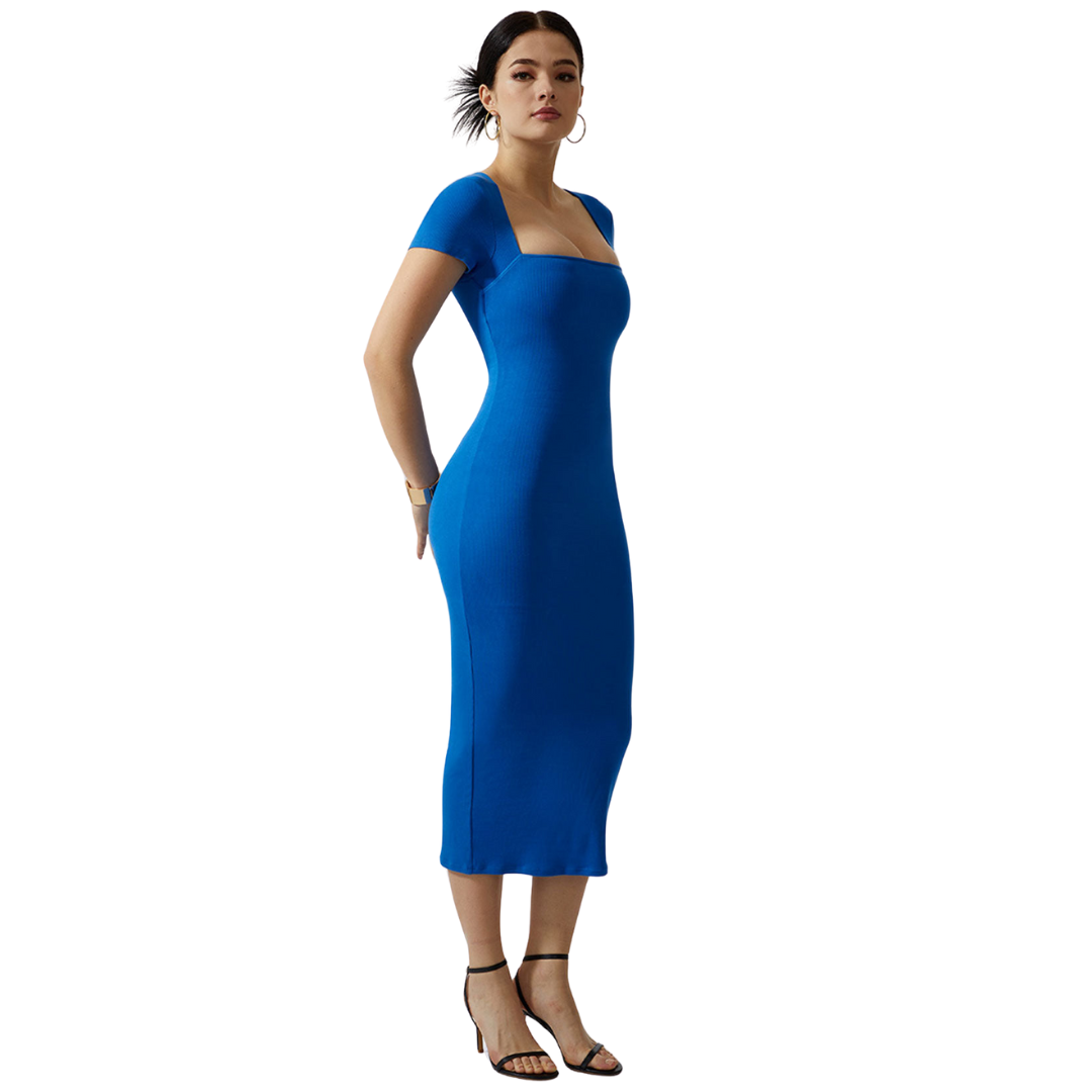 MONDIALLY™ | Queen Anne Neckline Jurk Met Ingebouwde Shapewear