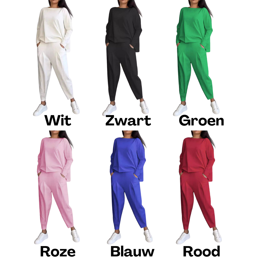 NEVOLI™ | Mode, Casual Lange Mouw Ronde Hals en Broek 2-Delige Set