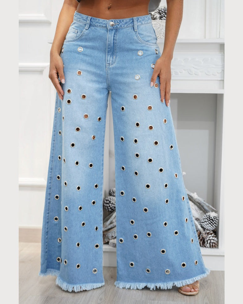 NEVOLI™ |  Losse Palazzo Oogjes-Jeans - Licht Blauw