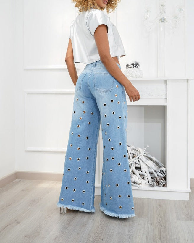 NEVOLI™ |  Losse Palazzo Oogjes-Jeans - Licht Blauw